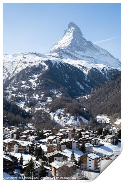 View of the Matterhorn from the hiking trail to Sunnegga, Switze Print by J Lloyd