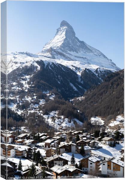 View of the Matterhorn from the hiking trail to Sunnegga, Switze Canvas Print by J Lloyd