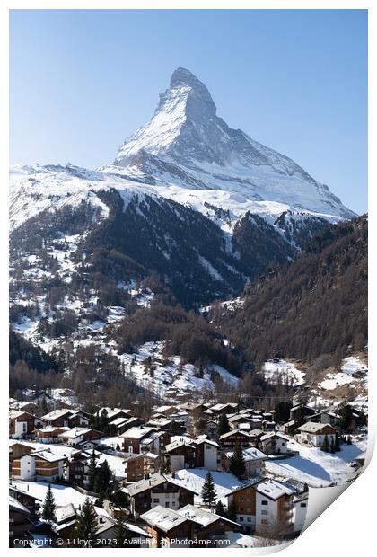 View of the Matterhorn from the hiking trail to Sunnegga, Switze Print by J Lloyd