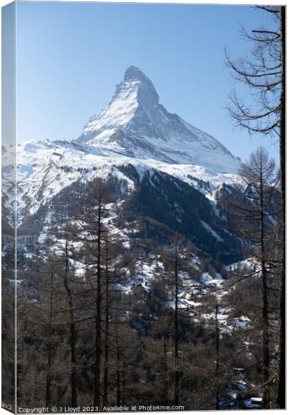 View of the Matterhorn from the hiking trail to Sunnegga, Zermat Canvas Print by J Lloyd