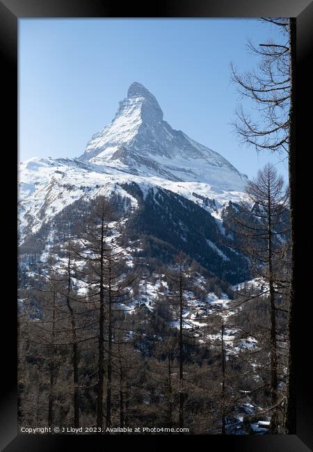 View of the Matterhorn from the hiking trail to Sunnegga, Zermat Framed Print by J Lloyd