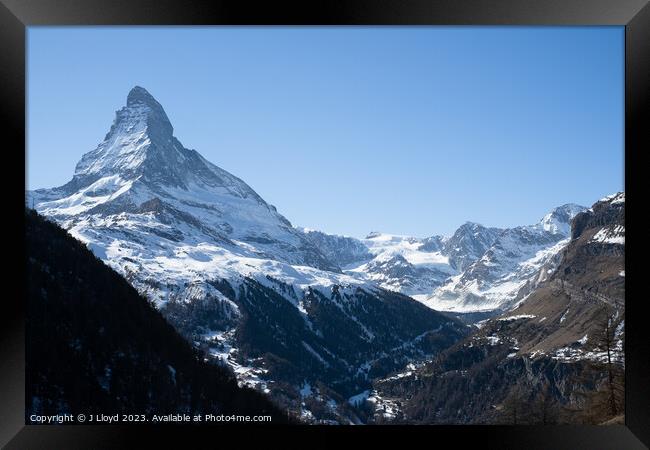 View of the Matterhorn from the hiking trail to Sunnegga Framed Print by J Lloyd