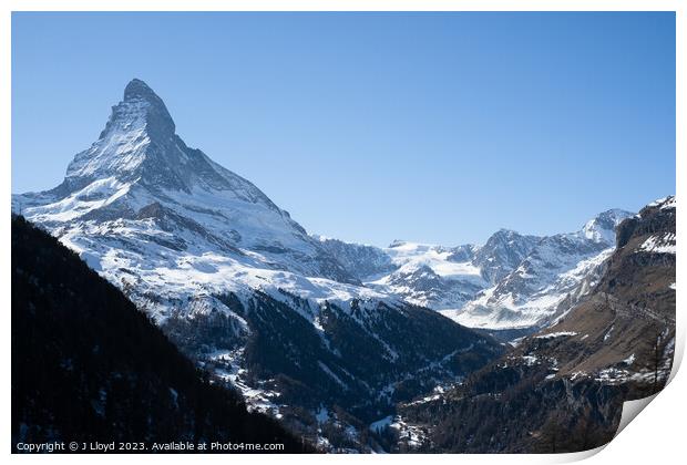 View of the Matterhorn from the hiking trail to Sunnegga Print by J Lloyd