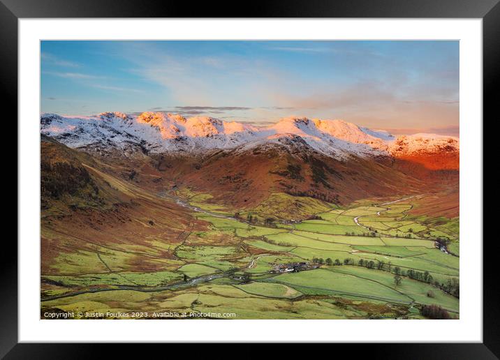 Crinkle Crags and Bowfell, sunrise, Lake District Framed Mounted Print by Justin Foulkes