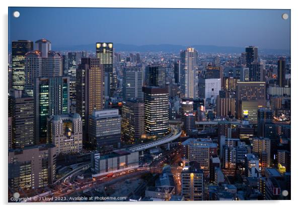 Osaka cityscape at twilight Acrylic by J Lloyd