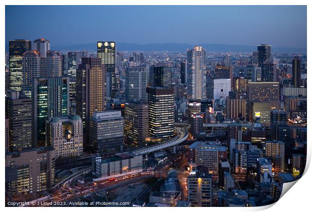 Osaka cityscape at twilight Print by J Lloyd