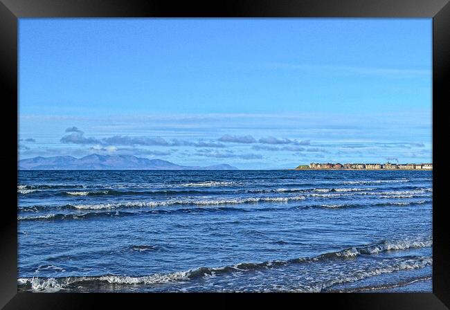Mountain peaks on Arran and Troon, South beach Framed Print by Allan Durward Photography