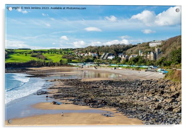 Langland Bay Gower in February Acrylic by Nick Jenkins
