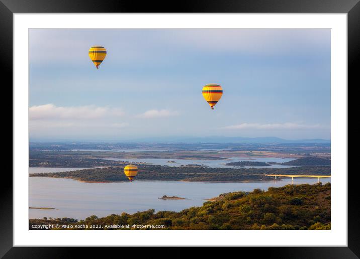 Hot air balloons over the river landscape in Monsaraz, Alentejo, Portugal  Framed Mounted Print by Paulo Rocha