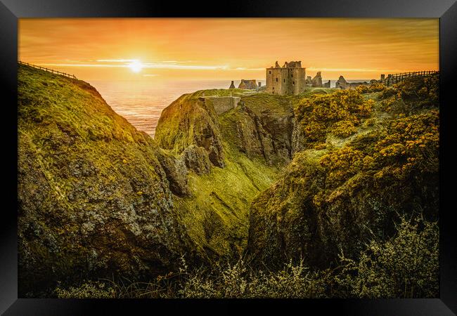 Sunrise at Dunnottar Castle in Stonehaven Scotland Framed Print by DAVID FRANCIS