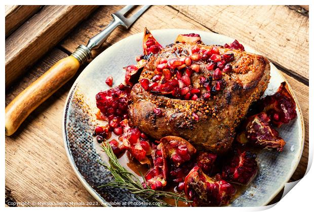 Tasty meat with pomegranate for Christmas Print by Mykola Lunov Mykola