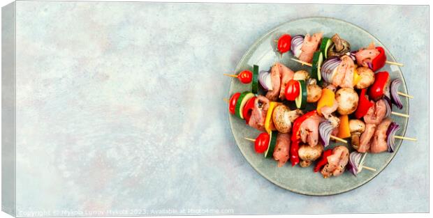 Raw meat skewers, ,space for text. Canvas Print by Mykola Lunov Mykola