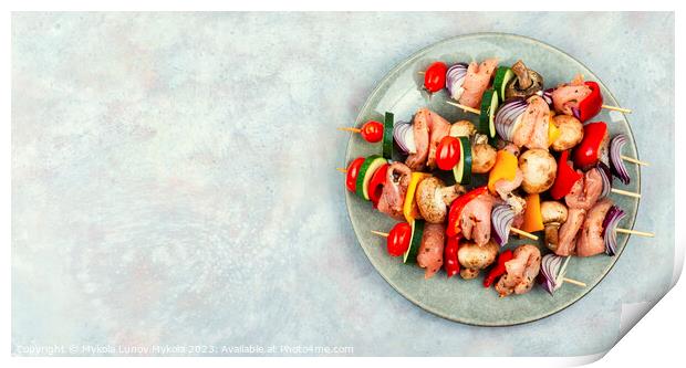 Raw meat skewers, ,space for text. Print by Mykola Lunov Mykola