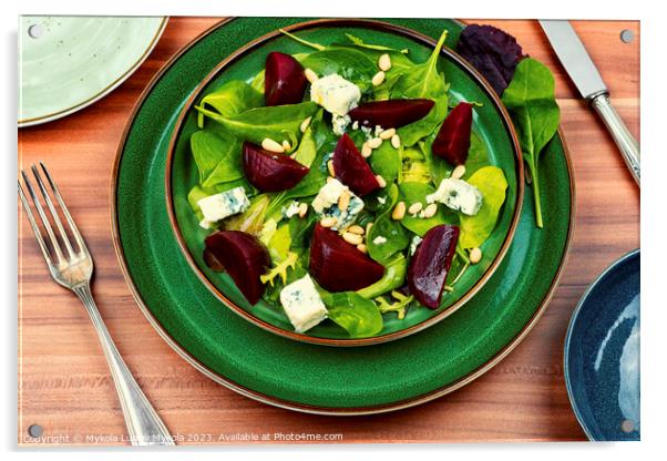 Salad with beet, blue cheese and pine nuts Acrylic by Mykola Lunov Mykola