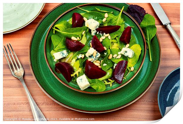 Salad with beet, blue cheese and pine nuts Print by Mykola Lunov Mykola