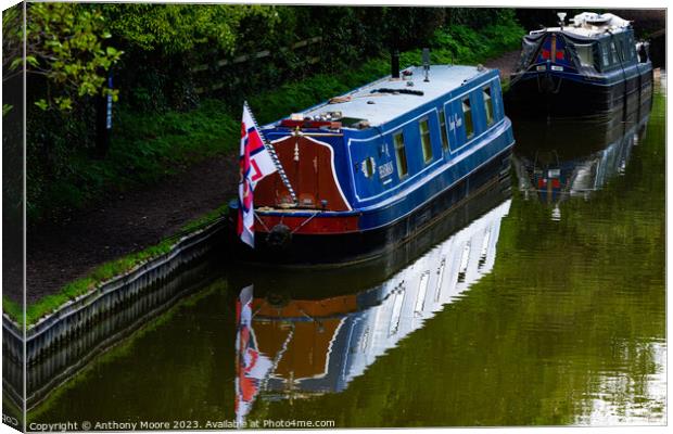 Moored on The Grand Union Canal at Braunston. Canvas Print by Anthony Moore