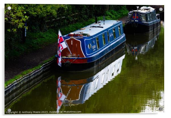 Moored on The Grand Union Canal at Braunston. Acrylic by Anthony Moore