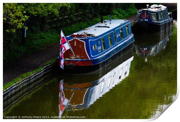 Moored on The Grand Union Canal at Braunston. Print by Anthony Moore