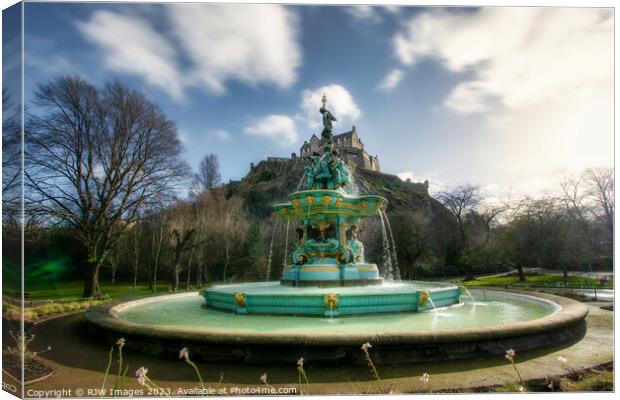 Edinburgh Castle and Ross Fountain Canvas Print by RJW Images