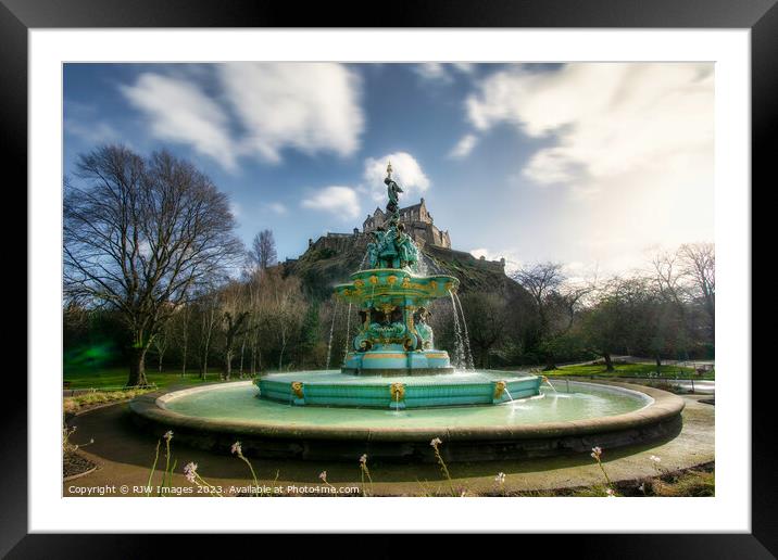 Edinburgh Castle and Ross Fountain Framed Mounted Print by RJW Images