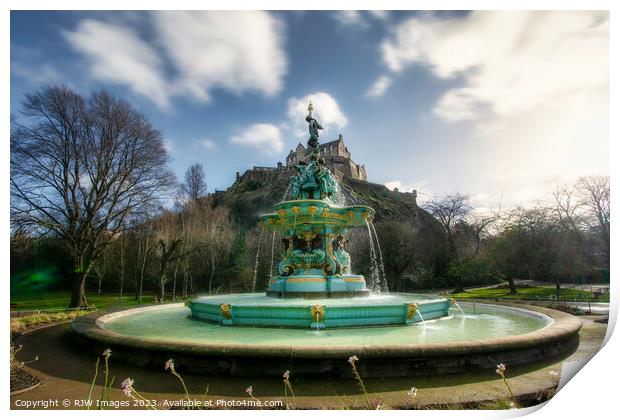 Edinburgh Castle and Ross Fountain Print by RJW Images