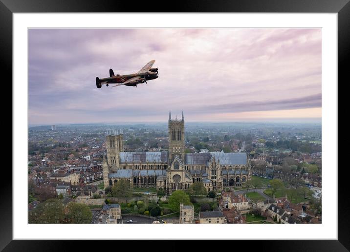 Lancaster Over The Cathedral Framed Mounted Print by J Biggadike