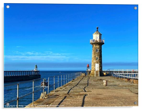 Whitby Lighthouse Acrylic by Philip Teale
