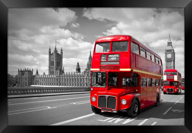 Red Buses in London Framed Print by Melanie Viola