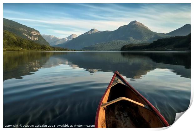 A relaxing canoe ride on the calm waters of a mountain lake, an  Print by Joaquin Corbalan