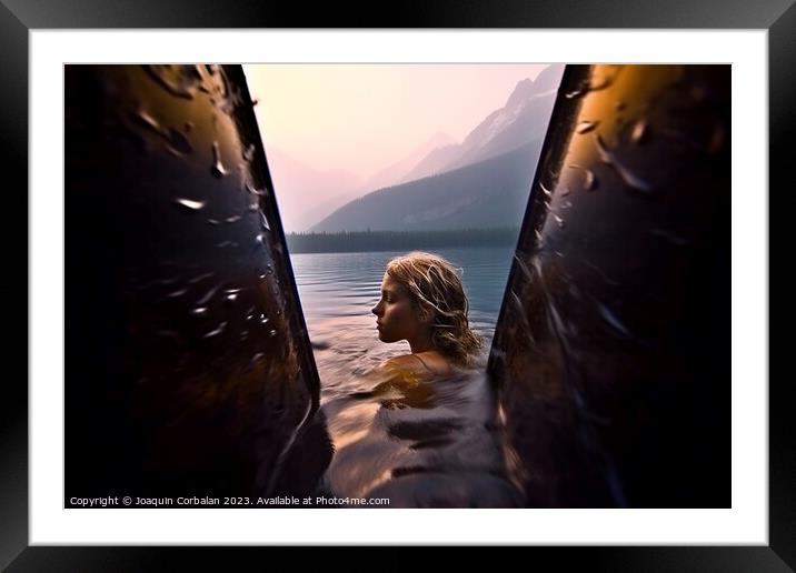 As the warm glow of the setting sun illuminates the tranquil lak Framed Mounted Print by Joaquin Corbalan