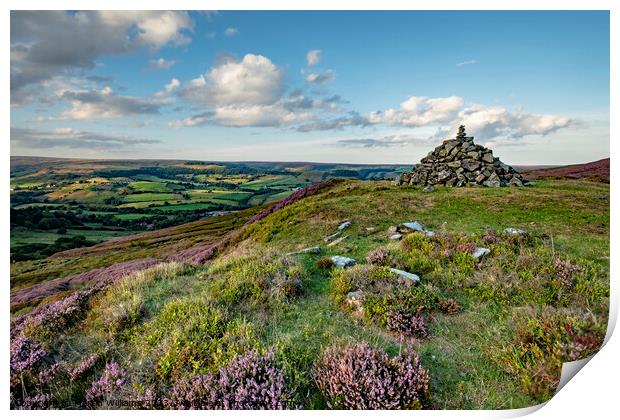 Pile of stones looking over Rosedale Abbey, North  Print by Martin Williams