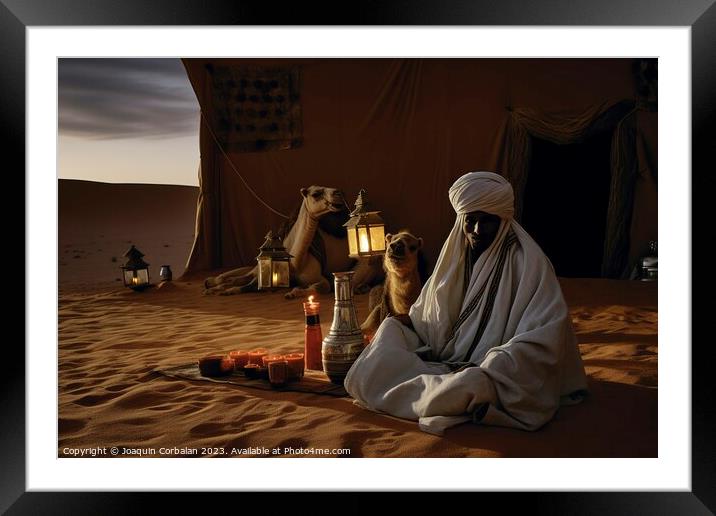 Tuareg rest on the desert sand at dusk. Ai generated. Framed Mounted Print by Joaquin Corbalan