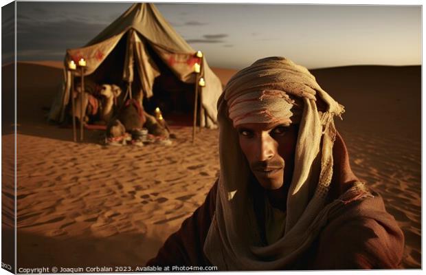 Tuareg rest on the desert sand at dusk. Ai generated. Canvas Print by Joaquin Corbalan
