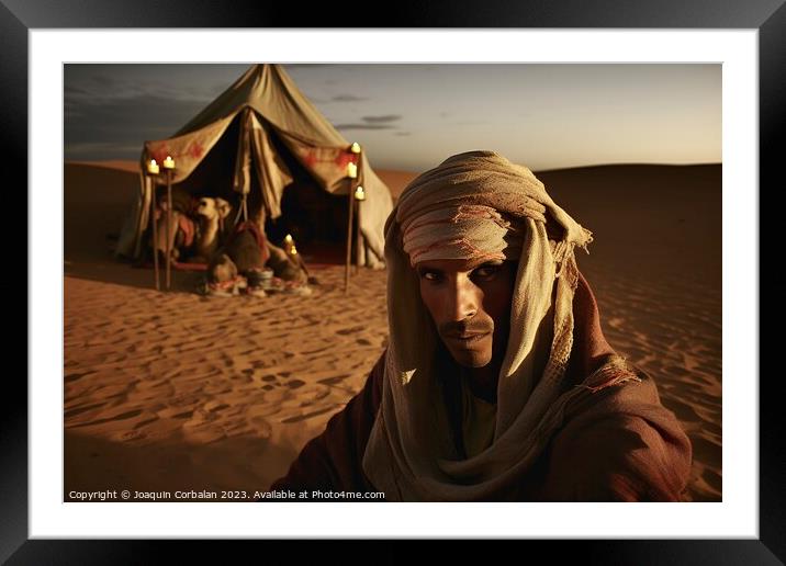 Tuareg rest on the desert sand at dusk. Ai generated. Framed Mounted Print by Joaquin Corbalan