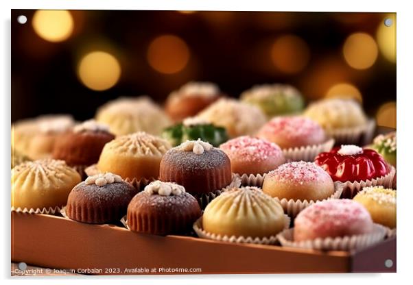 Delicious traditional handmade Christmas sweets, for sale at a m Acrylic by Joaquin Corbalan