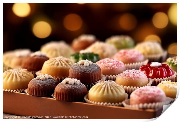 Delicious traditional handmade Christmas sweets, for sale at a m Print by Joaquin Corbalan