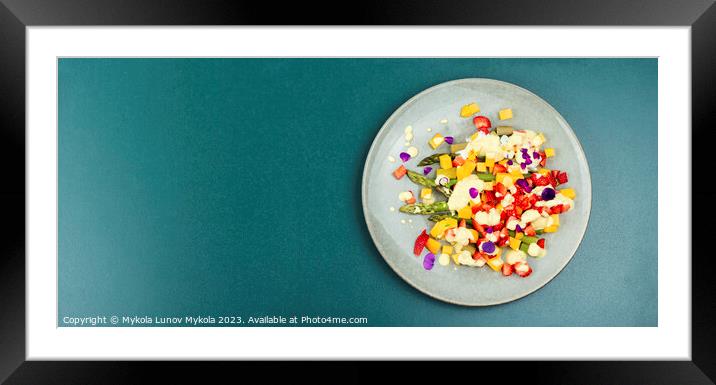 Fruit salad with asparagus,recipe place Framed Mounted Print by Mykola Lunov Mykola