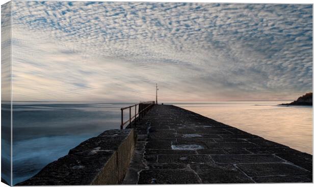 Mackerel Sky over Porthleven Harbour Canvas Print by kathy white