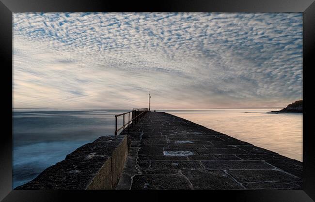 Mackerel Sky over Porthleven Harbour Framed Print by kathy white