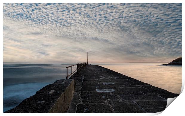 Mackerel Sky over Porthleven Harbour Print by kathy white