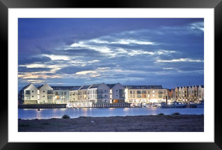 Waterside Marina in the early morning blue over Br Framed Mounted Print by Tony lopez