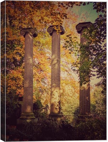 Trio of Ionic Columns in Autumn Canvas Print by Peter Lewis
