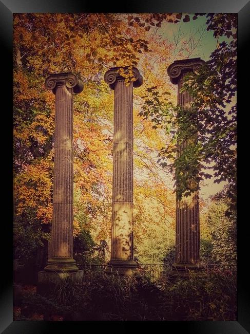 Trio of Ionic Columns in Autumn Framed Print by Peter Lewis