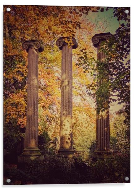 Trio of Ionic Columns in Autumn Acrylic by Peter Lewis