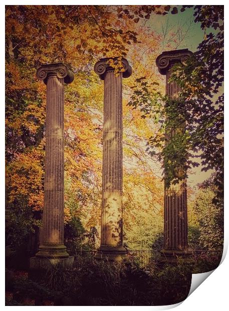 Trio of Ionic Columns in Autumn Print by Peter Lewis