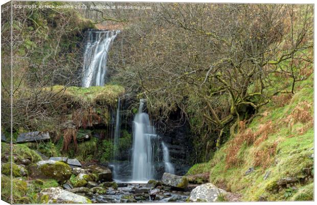 Two close waterfalls Brecon Beacons December  Canvas Print by Nick Jenkins