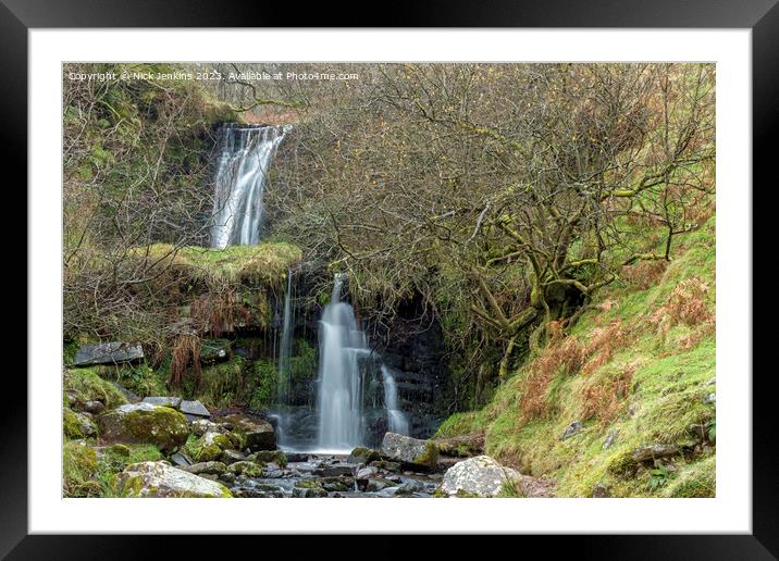 Two close waterfalls Brecon Beacons December  Framed Mounted Print by Nick Jenkins