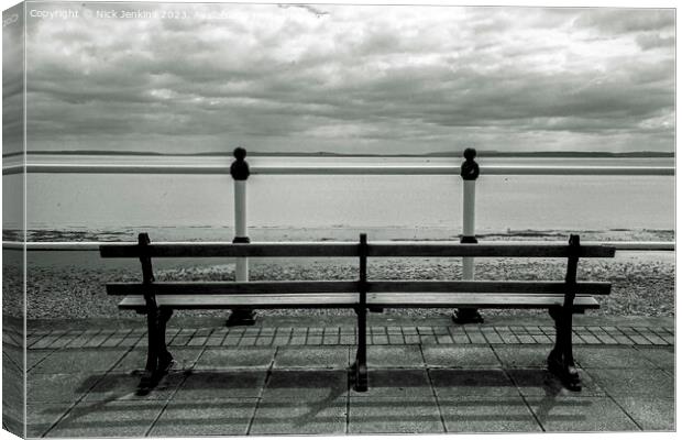 Empty Bench on the Penarth Esplanade South Wales Canvas Print by Nick Jenkins