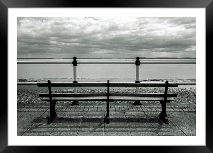 Empty Bench on the Penarth Esplanade South Wales Framed Mounted Print by Nick Jenkins