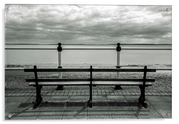 Empty Bench on the Penarth Esplanade South Wales Acrylic by Nick Jenkins